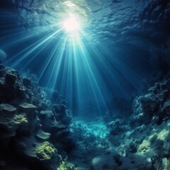 Fototapeta na wymiar Underwater Sea - Deep Abyss With Blue. Generative AI