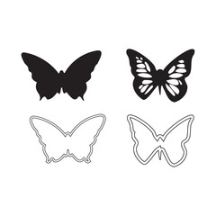 Vector illustration of a set of 4 butterflies. White isolated background. Retro style