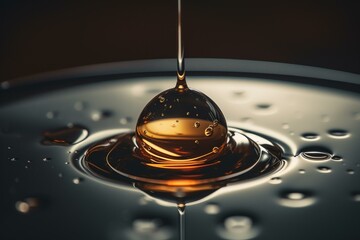 An oil droplet floats above a water puddle. Generative AI - obrazy, fototapety, plakaty