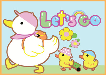  On Spring time the little duck go to picnic together .