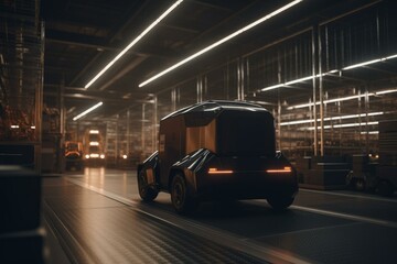 Obraz na płótnie Canvas Modern warehouse delivery using autonomous vehicles. Generative AI