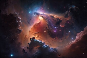 Stars and nebula in space, bright light and colors, generative AI.