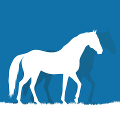 White silhouette horse, landscape, vector illustration