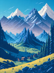 Alps fields landscape. AI generated illustration
