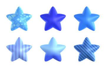 Cute blue 3D star ornament 6 types set in balloon style