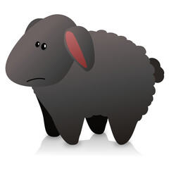 Young unhappy black sheep (cartoon)