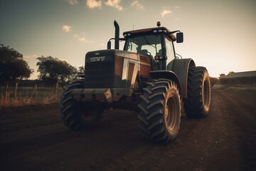 Contemporary farm tractor, seen from the front. Generative AI
