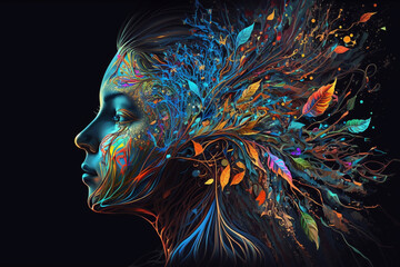 Psychic Waves | abstract art piece, explosion of colors and swirling patterns that resemble the flow of thoughts and ideas in the mind.different colors and shapes intertwine and blend together. Ai