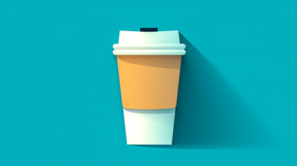 Takeaway paper cup for hot drinks isolated on blue background, generative AI.