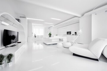 interior lamp floor hall window panoramic architecture furniture apartment 3d kitchen. Generative AI.