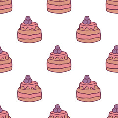hand-drawn seamless cake pattern. Birthday party concept. great wallpaper, fabric and others
