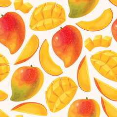 Seamless pattern with ripe mango and its half - 596323186