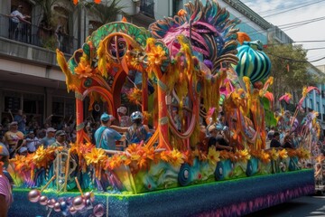 mardi gras parade, with a colorful and elaborate float passing by, created with generative ai - obrazy, fototapety, plakaty