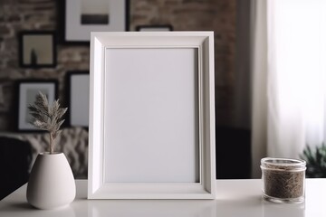 Blank Photo Frame Mockup Template Design With Livingroom Background Generated AI