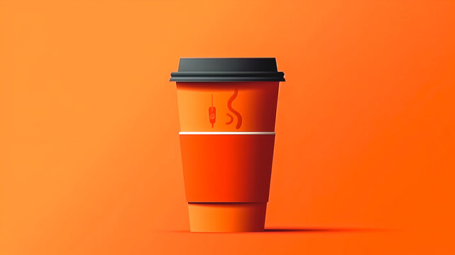 Reusable cup for hot drinks on a orange background, generative AI.