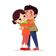 Cartoon character of hugging couple, lover, white background