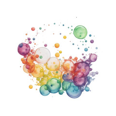 Watercolor rainbow colored soap bubbles, transparent background, ai generated