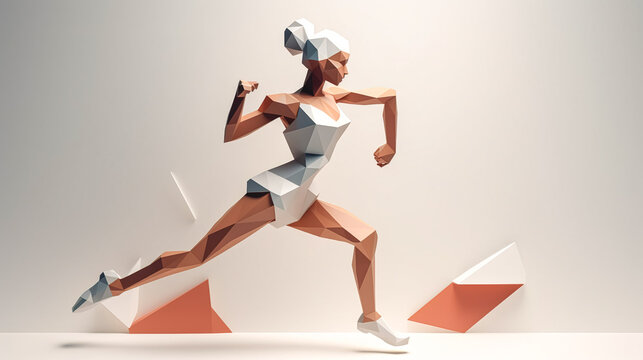 Creative illustration with running woman silhouette, generative AI.