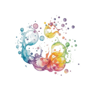 Watercolor rainbow colored soap bubbles, transparent background, ai generated