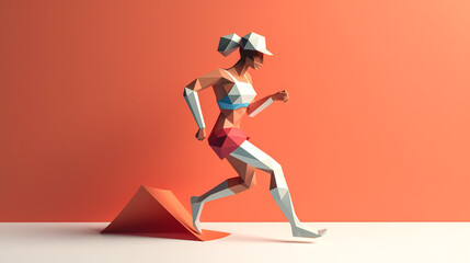 Fototapeta na wymiar Creative illustration with running woman silhouette, generative AI.