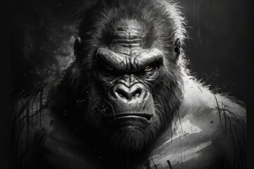 Fototapeta na wymiar Gorilla sketch on black background. Generative Ai