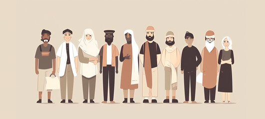 Different people stand side by side together. Generation people diversity. Generative ai.