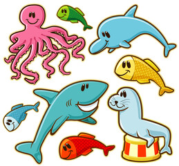 Cartoon sea animals set