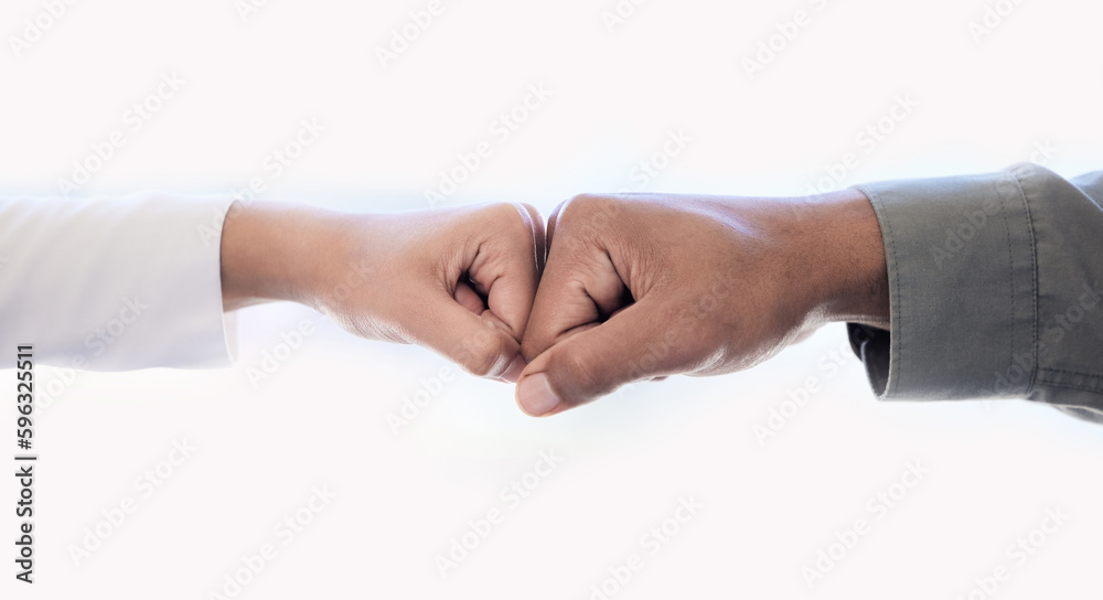 Poster lets create something awesome together. closeup shot of two unrecognisable businesspeople giving eac