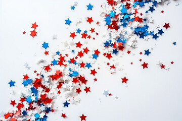 White background with blue red and white stars and decor. American Independence Day concept.