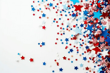 White background with blue red and white stars and decor. American Independence Day concept.