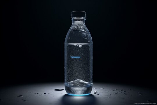 A modern and geometric representation of a water bottle filled with clear mineral water. Generative AI