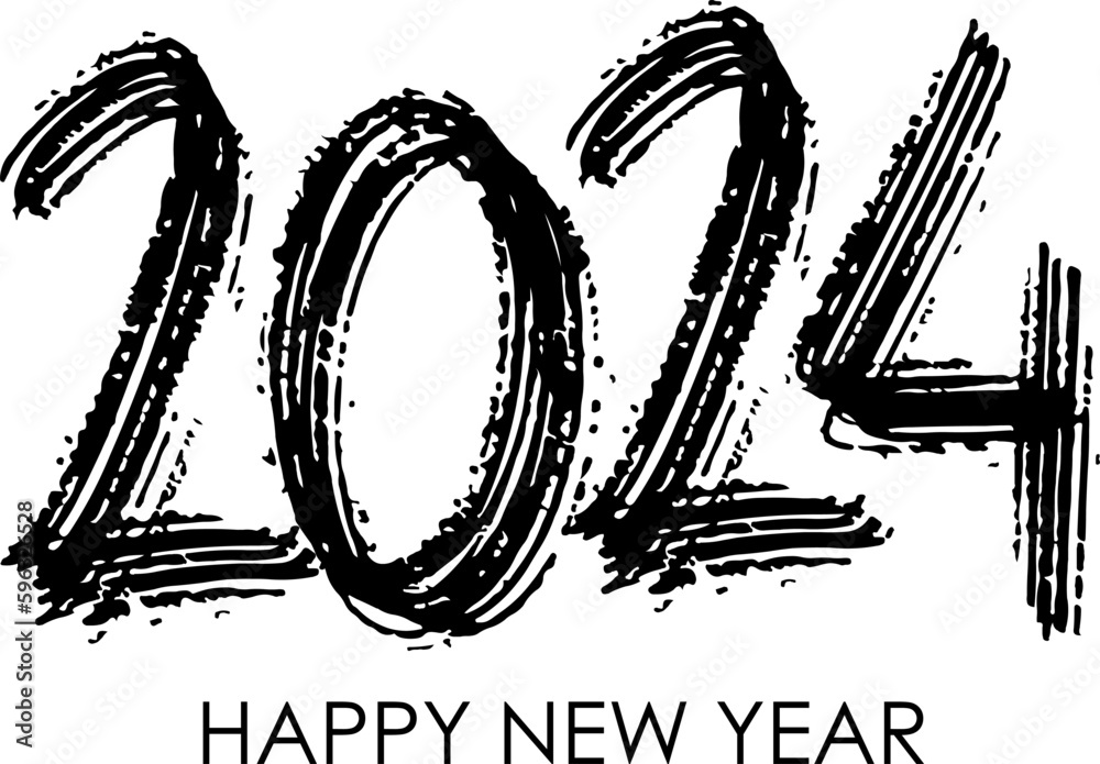 Wall mural hand drawn font letter happy new year 2024