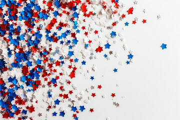 White background with blue red and white stars and decor. American Independence Day concept.