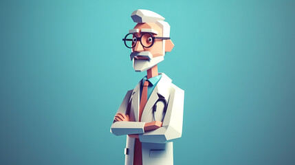 Male doctor in a medical uniform on a blue background, generative AI.