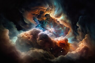 nuclear fusion of cosmic clouds of gas and dust, generative AI.