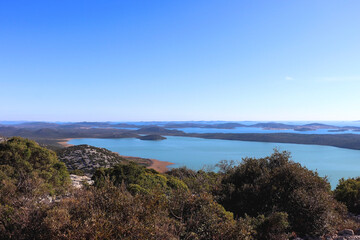Obraz premium Aerial view of Lake Vrana and Adriatic Sea, Croatia.