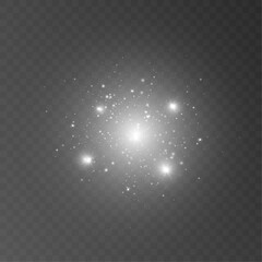 Light effect with lots of shiny white highlights shining on transparent background for christmas new year design.