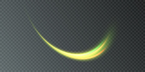 Light whirl. Curve neon line light effect. Glowing bright gold curved lines for gaming industry advertising web design. Vector