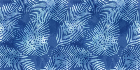 Watercolor palm leaves seamless vector pattern. Exotic leaves background, textured jungle print