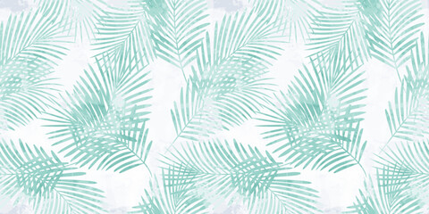Watercolor palm leaves seamless vector pattern. Exotic leaves background, textured jungle print