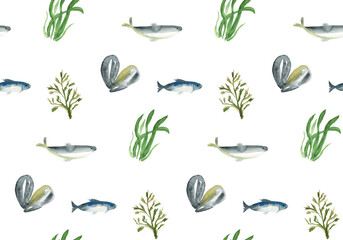 Watercolor seamless fish pattern for clothes, textile, fashion print. - 596328978