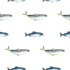 Watercolor seamless fish pattern for clothes, textile, fashion print. - 596328991