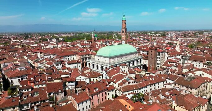 Aerial view of a small Italian town on a sunny day