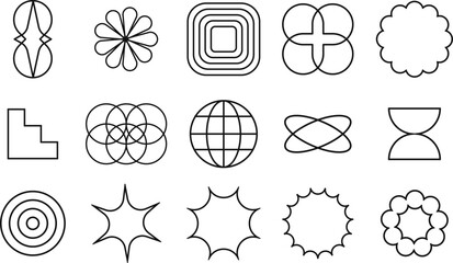 Geometric wireframe shapes on a transparent background. Abstract backgrounds, patterns, cyberpunk elements in trendy psychedelic rave style. Retro futuristic 00s Y2k aesthetic.