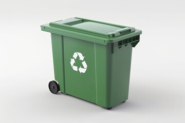 Garbage container illustration with recycling symbol, recycling concept, white background. Generative AI