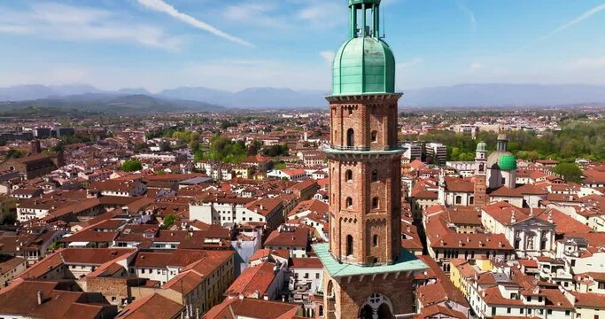 Aerial view of a small Italian town on a sunny day