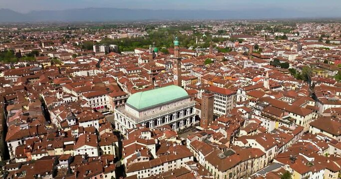 Aerial view of a small Italian town on a sunny day