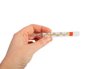 Medical Thermometer Isolated, Glass Medical Thermometer on White Background
