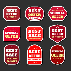 Set of Sale badge and Offer label with red concept.