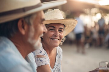 Mature Couple enjoying the sun on a Beach bar